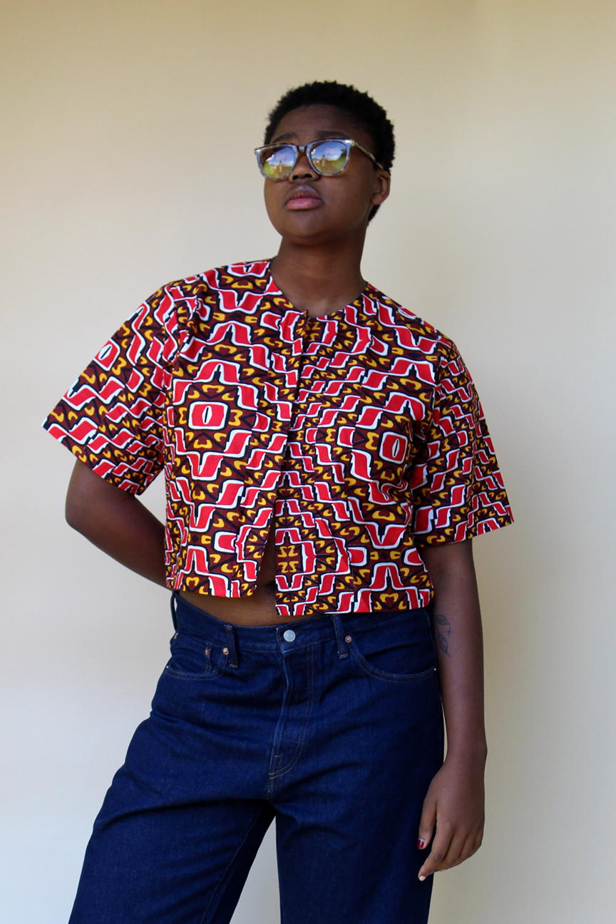 Cowrie Ankara African Wax Print Fabric Cropped Jacket - noraokafor