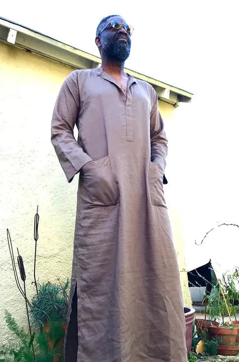 Men's Linen Kaftan - Chocolate Milk Brown noraokafor