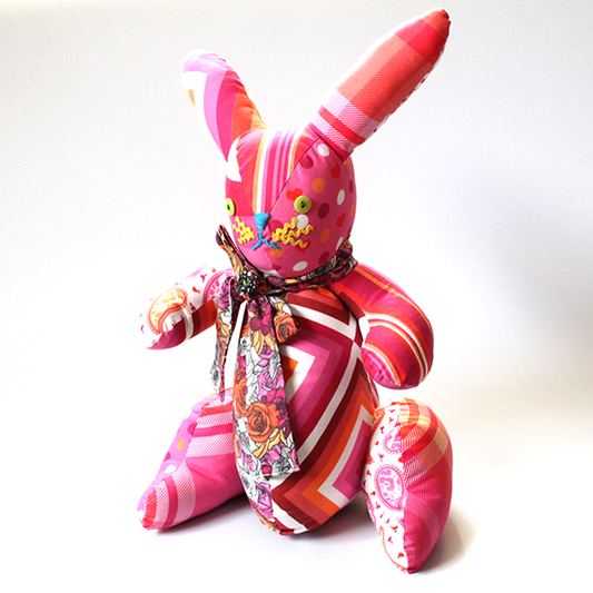 patchwork bunny rabbit 15 inches pink