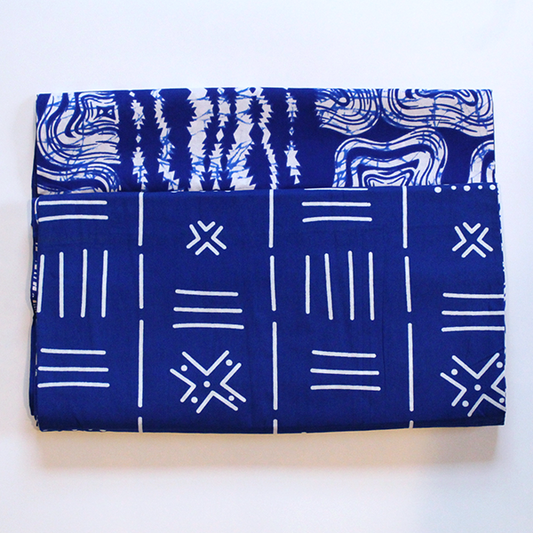 cobalt blue white reversible prints table runner