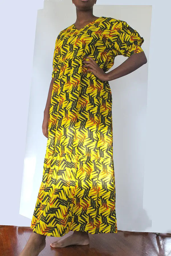 Sunflower V-Neck Puff-Sleeve Ruffle-Hem Maxi Dress (XXXL) Sunflower V-Neck Puff-Sleeve Ruffle-Hem Maxi Dress (XXXL)