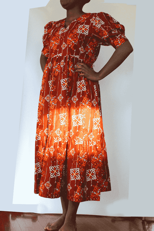 Sangria V-Neck Puff-Sleeve Ruffle-Hem Maxi Dress (L) noraokafor