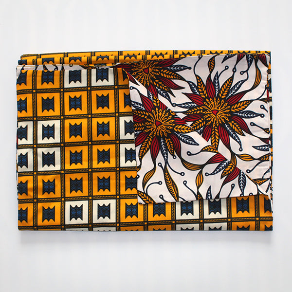 reversible prints table runner mustard blue motif