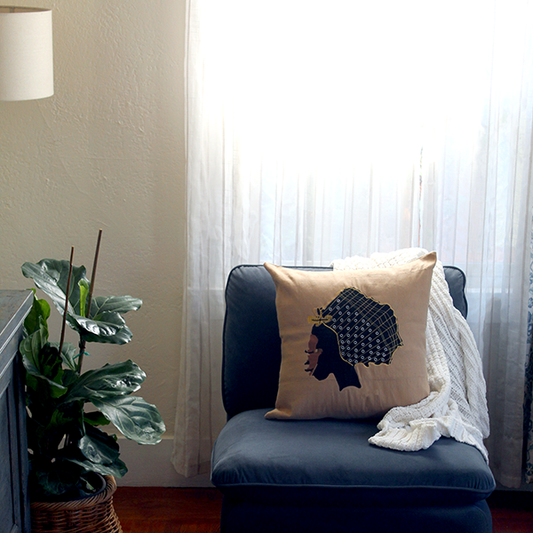 Cameo Beige Embroidered African Asoke 18x18 Pillow Cover - noraokafor