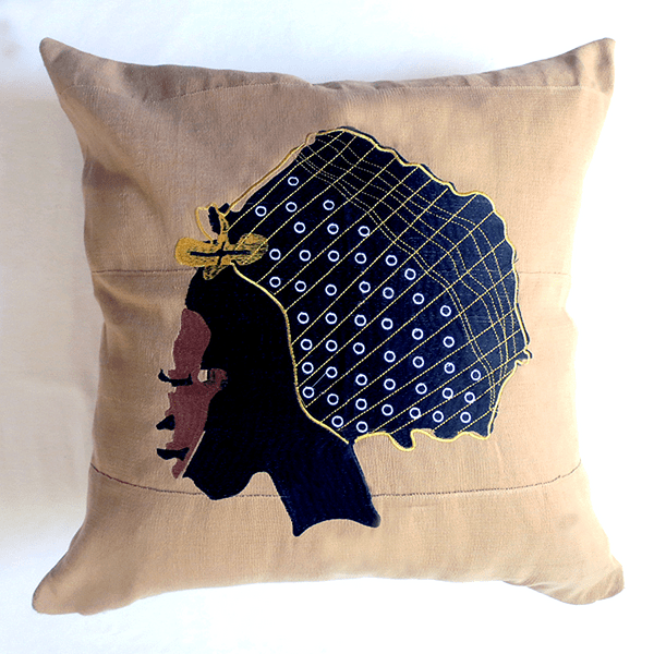 18x18 embroidered Aso Oke pillow Adinkra symbol cream noraokafor