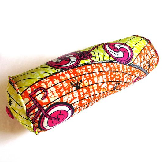 7x20 African Wax Print Bolster pillow bicycle motif