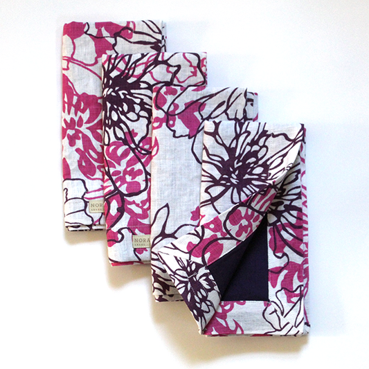 Caribbean Blooms Linen Napkins, Set of 4 Assorted Colors