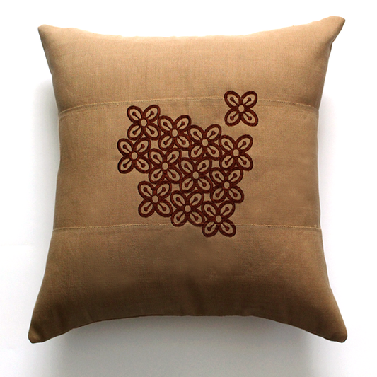 18x18 tan embroidered Aso Oke pillow