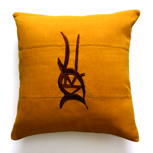 18x18 embroidered Aso Oke pillow Adinkra sculpture