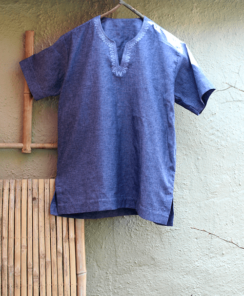 Men's Linen Dashiki-inspired Embroidered Shirt - Heather Gray noraokafor