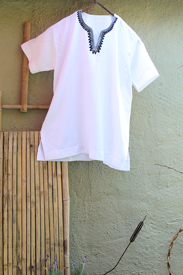 Men's Linen Dashiki-inspired Embroidered Shirt - White noraokafor