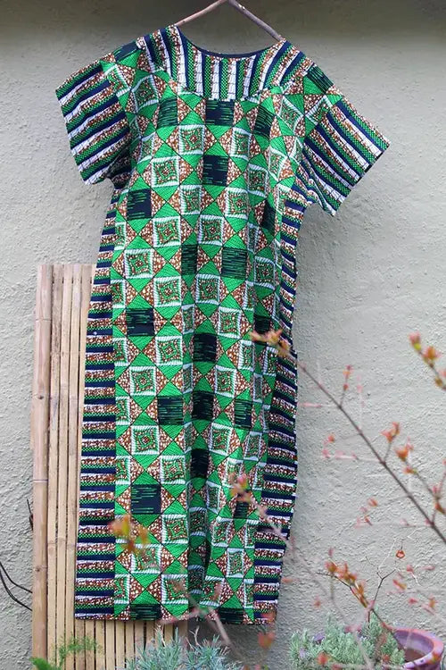 Full length kaftan - bubu gown in green and black motif. noraokafor