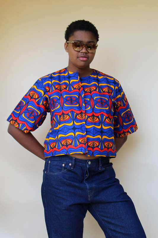 Kalidescope Ankara African Wax Print Fabric Cropped Jacket (X)