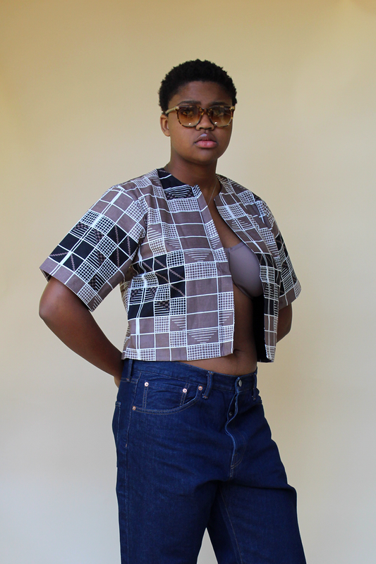 Latte Ankara African Wax Print Fabric Cropped Jacket (X)