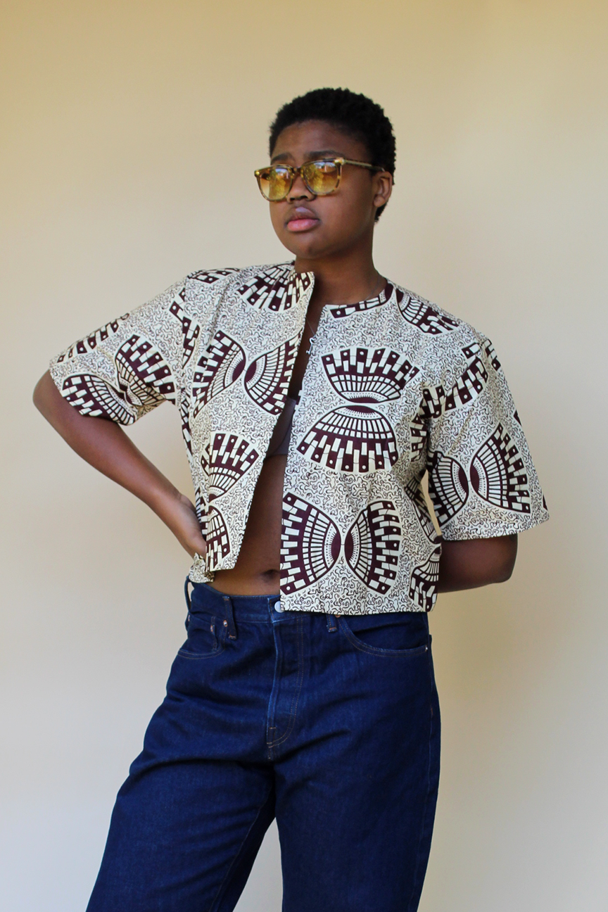 Wings Ankara African Wax Print Fabric Cropped Jacket (X) noraokafor