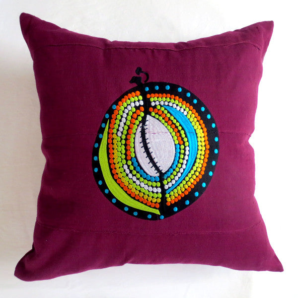 18x18 embroidered Aso Oke pillow Adinkra symbol purple