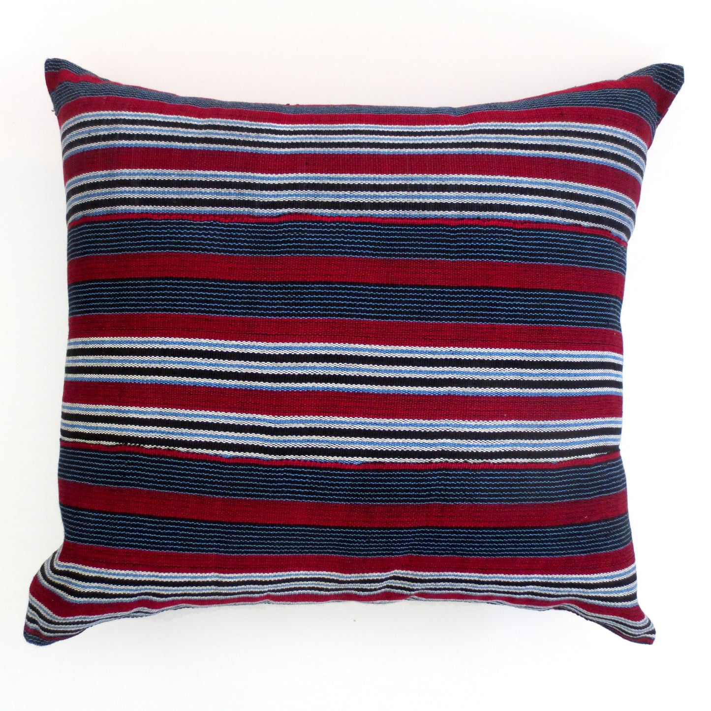 20"x20" striped pillow cover. Gray, navy and red tones. noraokafor