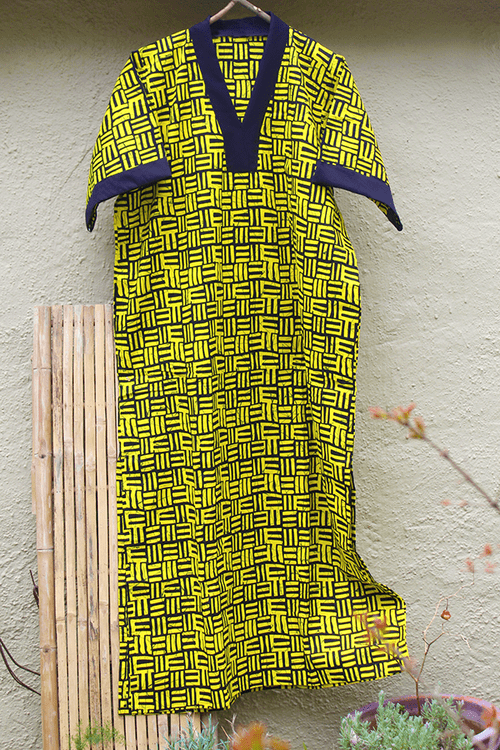 Yellow and black full length kaftan - bubu gown. noraokafor