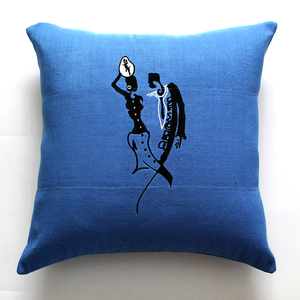 18x18 embroidered Aso Oke pillow Adinkra symbol blue noraokafor