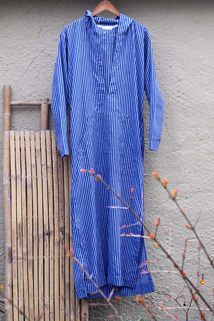 Men's Linen Kaftan - Hooded Blue Striped