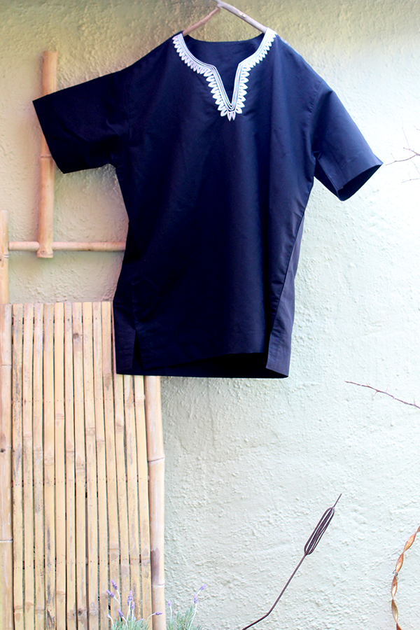 Men's Linen Dashiki-inspired Embroidered Shirt - Black noraokafor