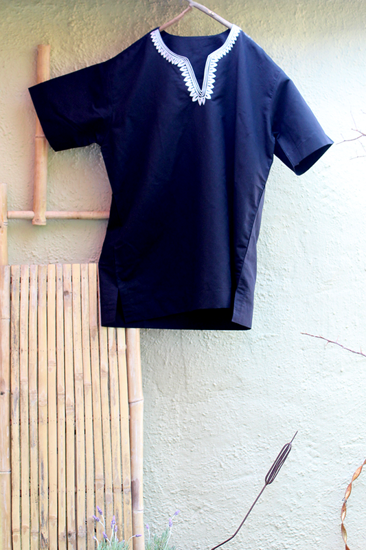 Men's Linen Dashiki-inspired Embroidered Shirt - Black