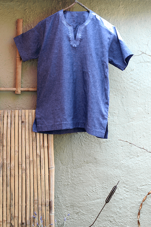 Men's Linen Dashiki-inspired Embroidered Shirt - Tan
